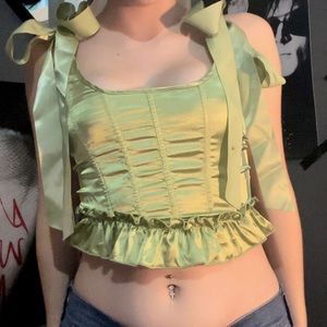 adorable fairy core green corset with bows